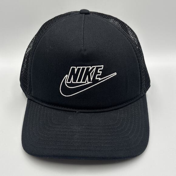 Nike Rise Cap Unisex One Size Black Structured Mesh Trucker Snapback Hat - Picture 1 of 6